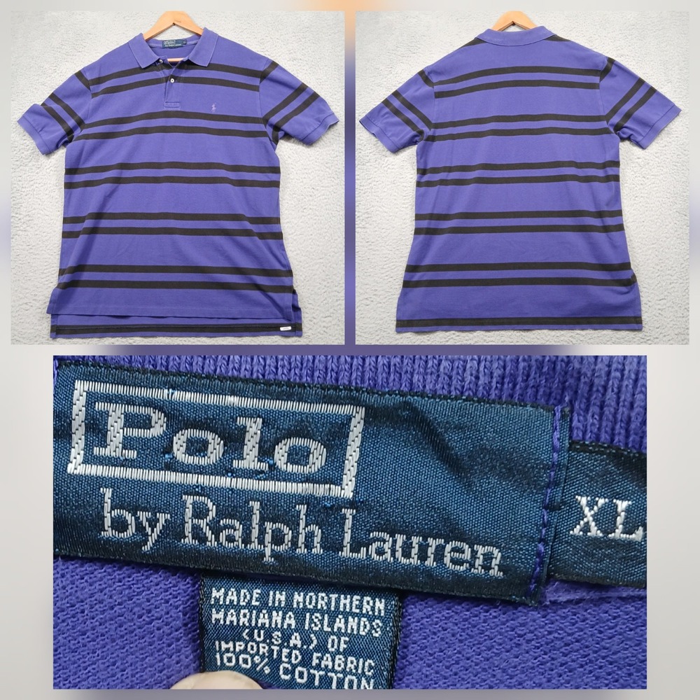 Polo Ralph Lauren Polo Shirt‎ Men's XL Purple Black Stripe USA Made